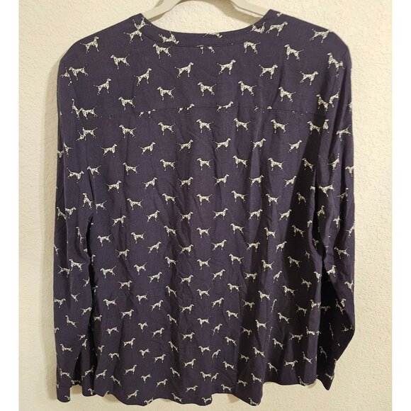 Talbots Woman SZ 10 Novelty Dalmatian Blouse Pin Tuck Front Long Roll Tab Sleeve - Picture 2 of 8